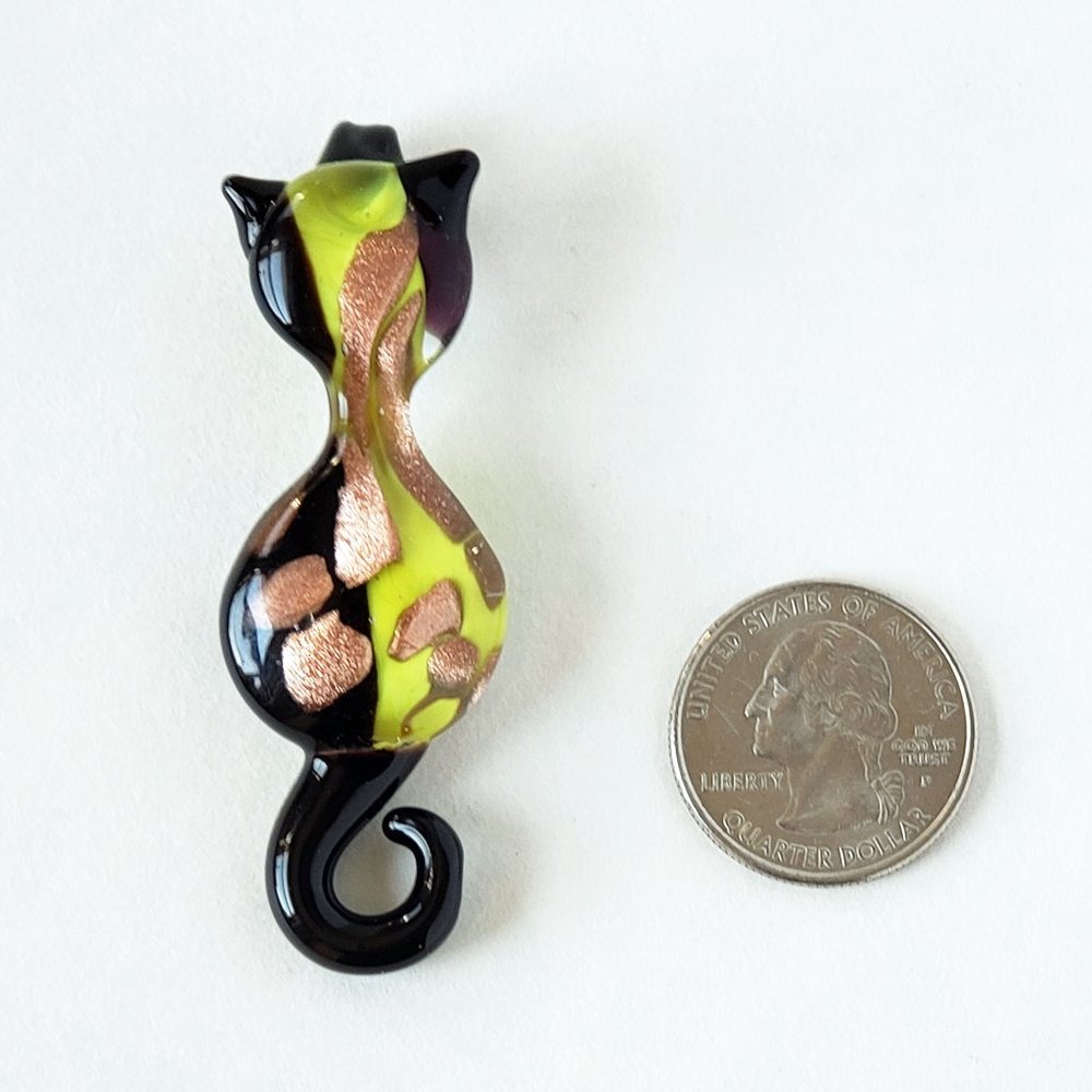 Murano Glass Cat Pendant Green 24 K Gold Leaf - Picture 3 of 3
